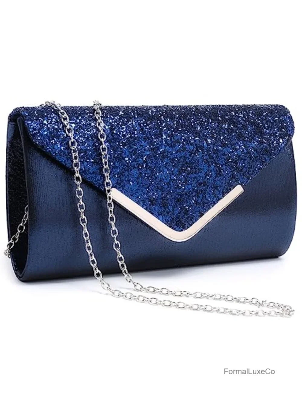 Glitter Envelope Evening Clutch with Detachable Chain Strap
